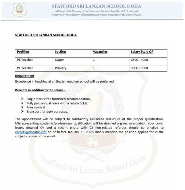 Vacancy Pe Teacher Sslsd
